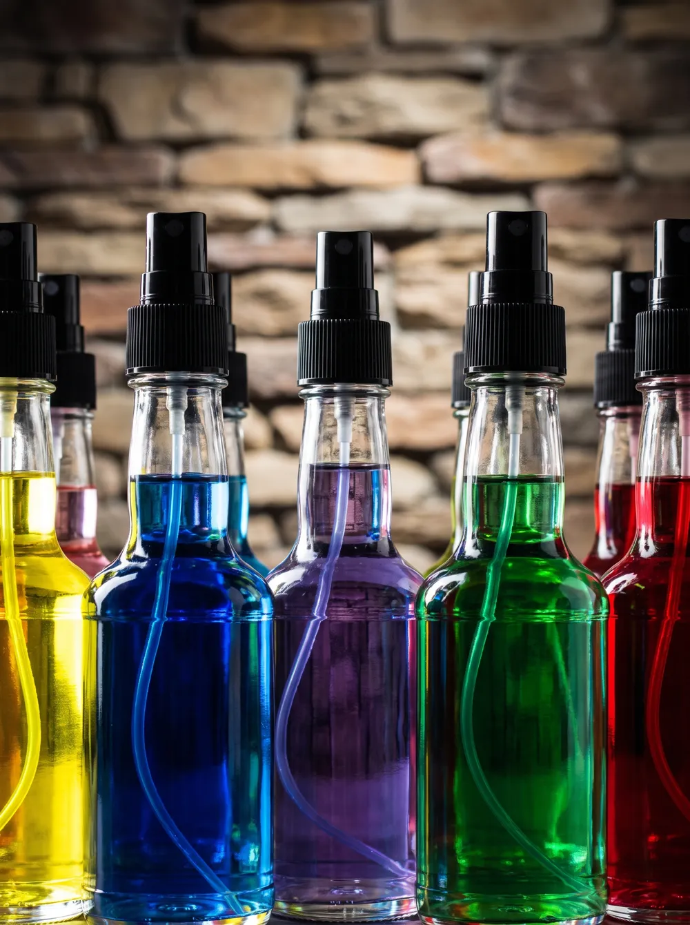 Farbige Cologne-Flaschen dicht an dicht